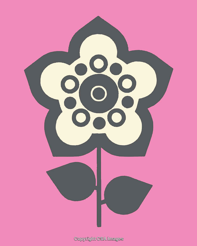 Symmetrical Flower Design on Pink Background in Line Art Style
