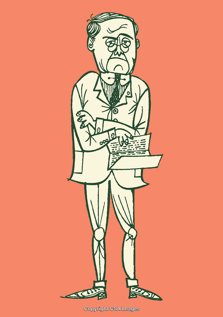 Vintage Style Line Art Illustration of a Thoughtful Gentleman