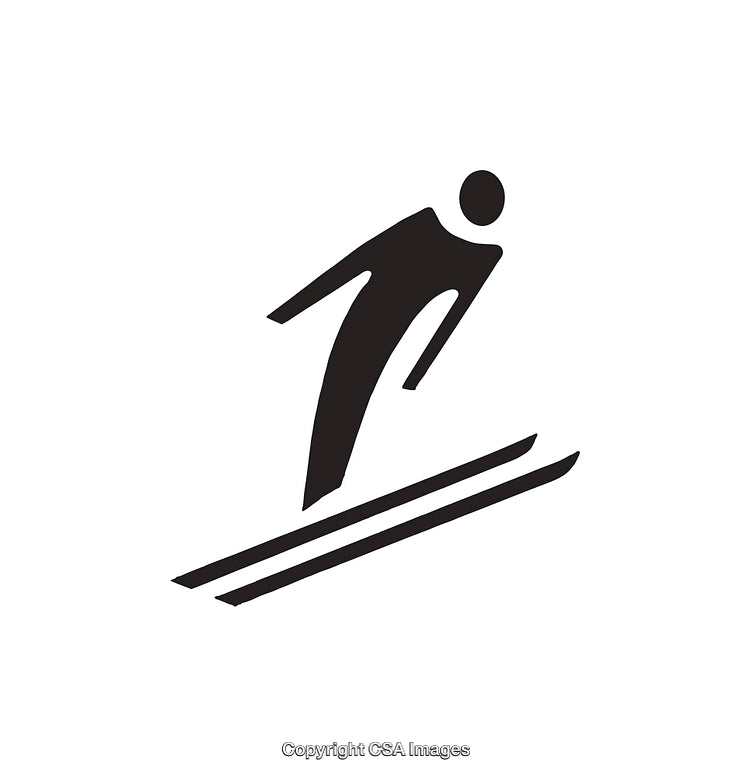 Black and White Icon of a Ski Jumper Mid-Air Action Pose