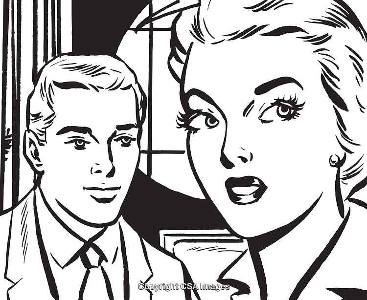 Retro Style Illustration of a Conversation Between a Man and a Woman