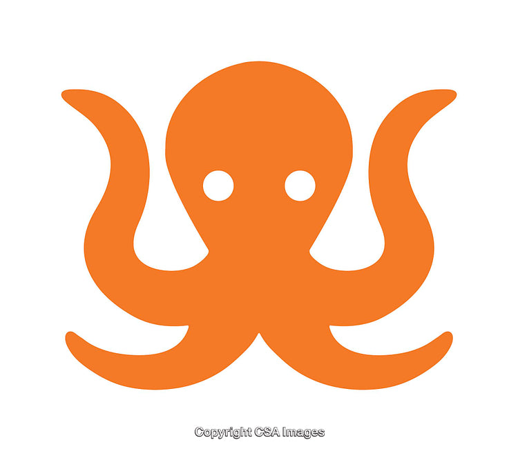 Orange Octopus Icon with Minimalist Graphic Design on White Background
