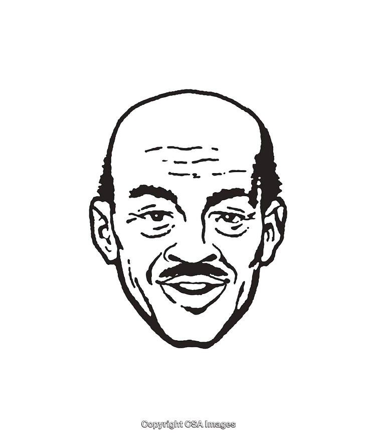 Black and White Line Art Portrait Illustration of Smiling Person