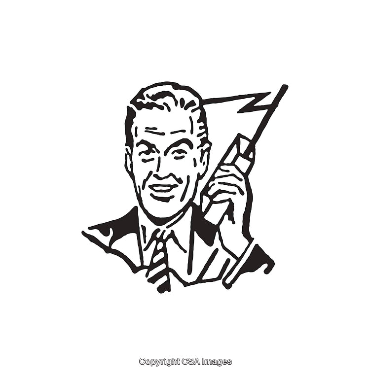 Vintage Illustration of a Man Using a Lightning Bolt Device