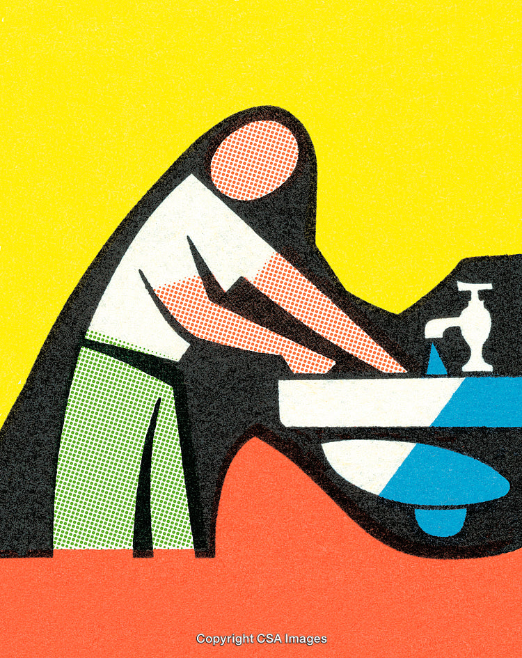 Colorful Illustration of a Person Washing Hands in a Sink Symbolizing Hygiene