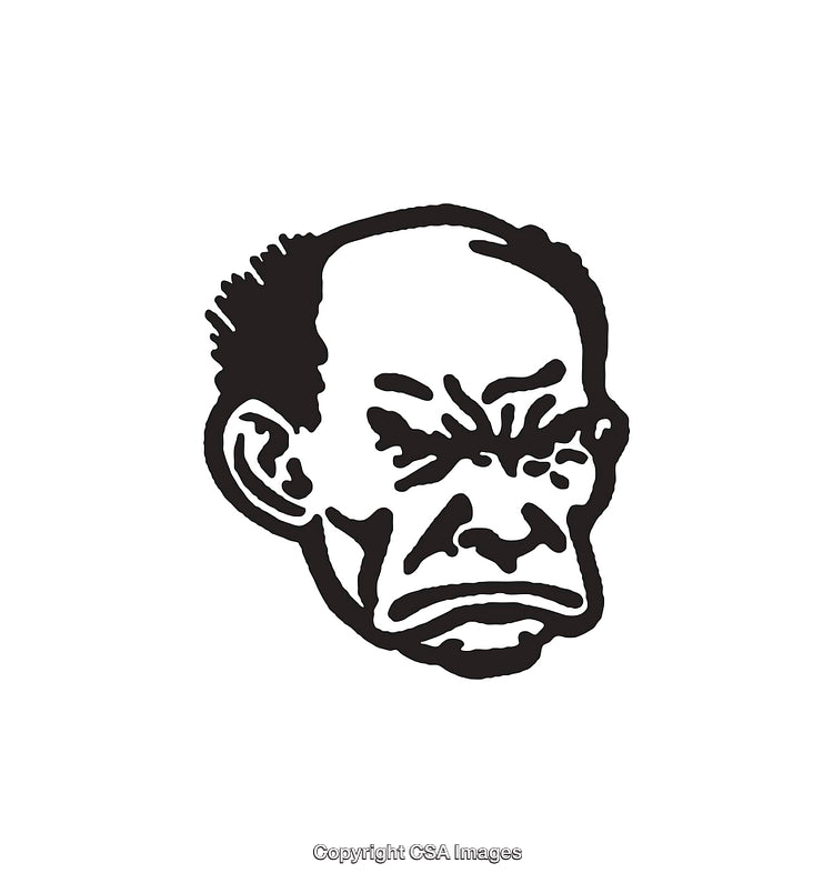 Black and White Line Art of a Stern Face Illustration