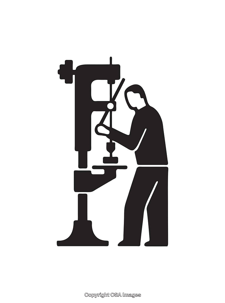 Worker Operating Industrial Machine in Iconic Black and White Style