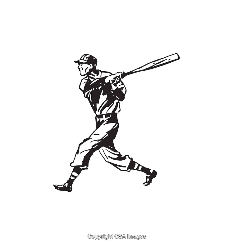 Vintage Line Art Illustration of a Baseball Player Swinging a Bat