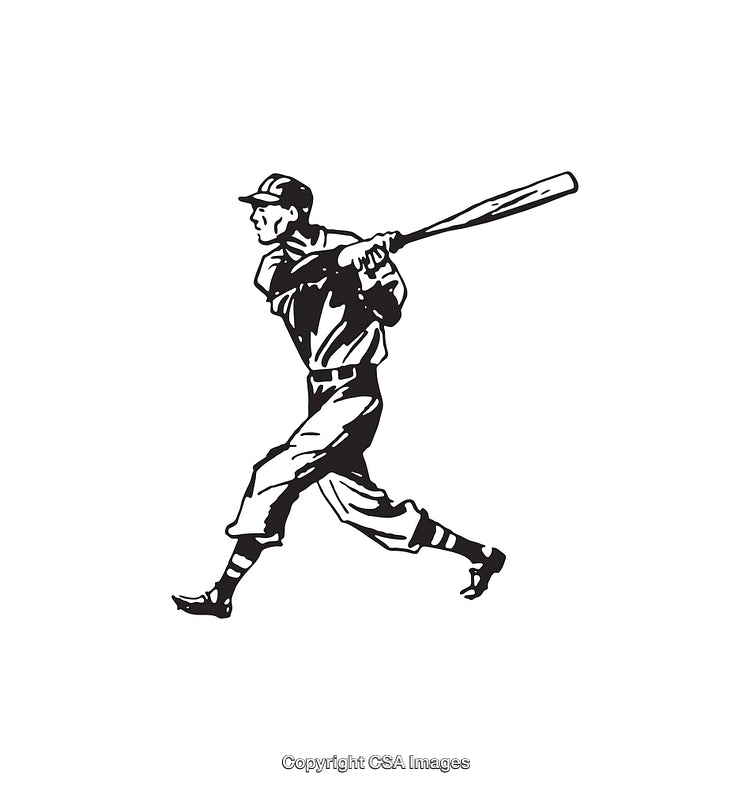 Vintage Line Art Illustration of a Baseball Player Swinging a Bat