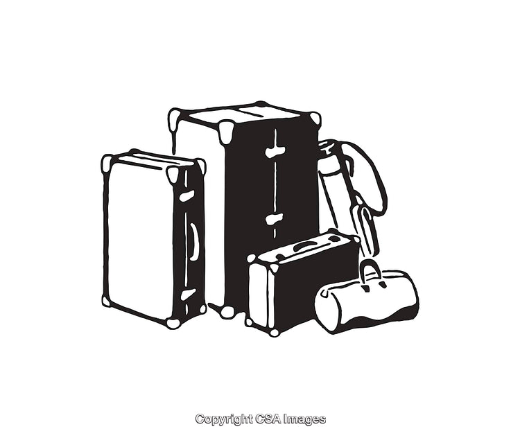 Black and White Line Art of Stacked Luggage Illustrations