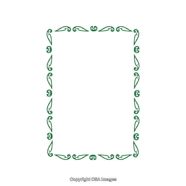 Elegant Green Ornamental Frame with Intricate Floral Design on White Background