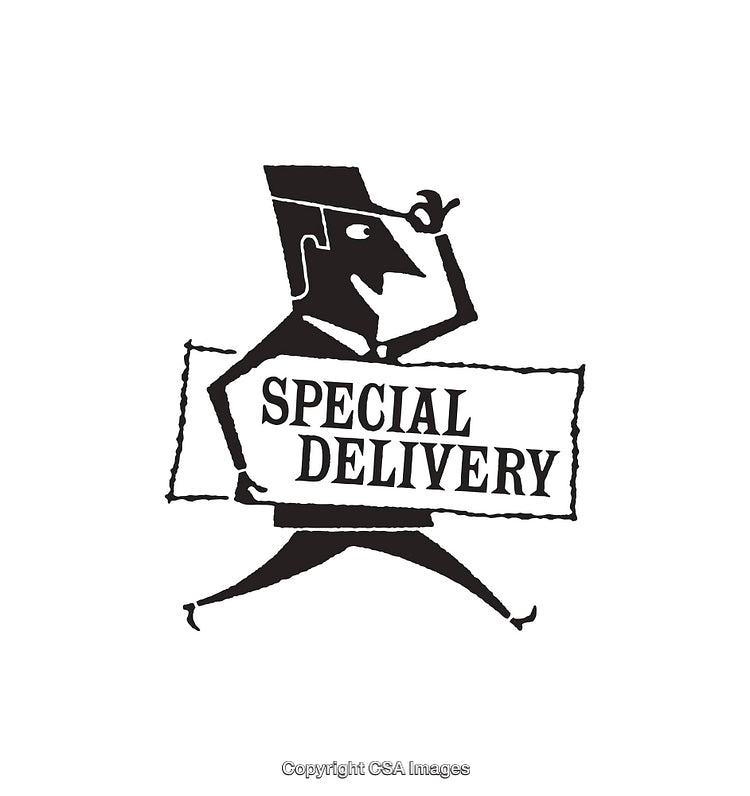 Black and White Illustration of a Character Delivering a Special Parcel