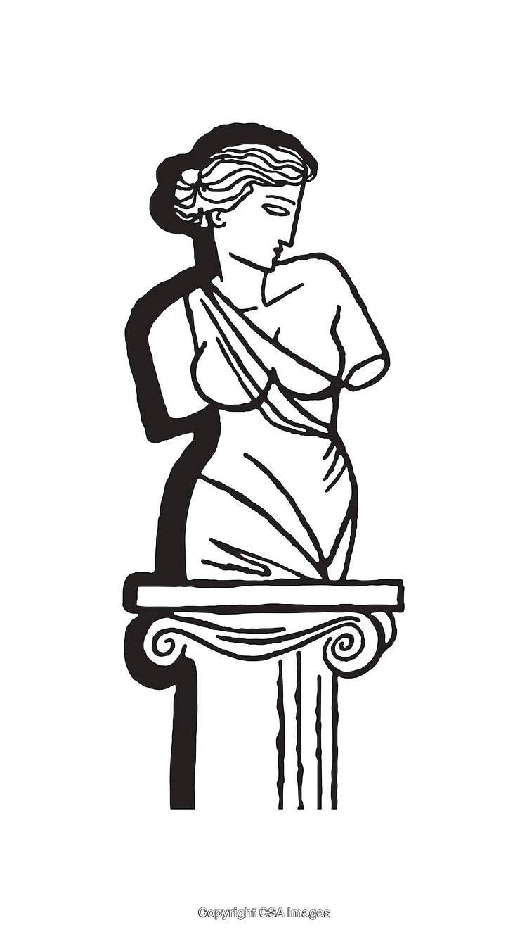 Elegant Line Art Drawing of a Classical Greek Statue on Pedestal