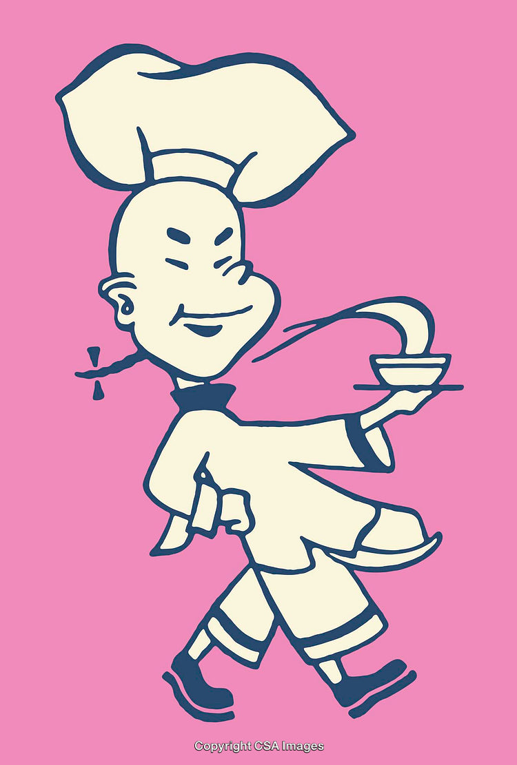Playful Cartoon Chef Illustration with Vibrant Pink Background