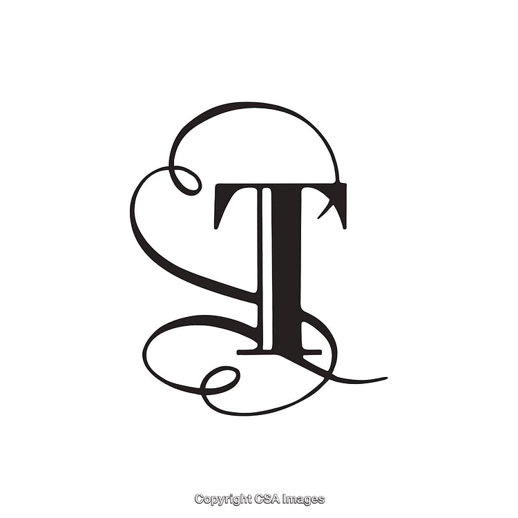 Elegant Letter T with Decorative Swirls on White Background
