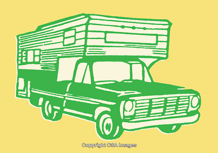 Retro Camper Truck Illustration With Green and Yellow Color Palette