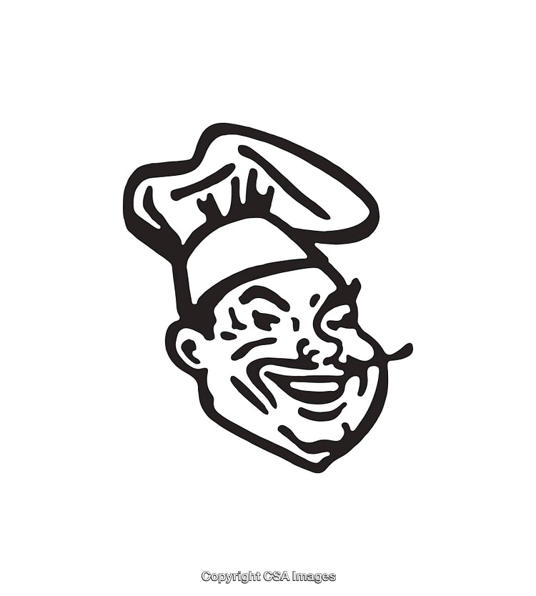 Classic Line Art of Happy Chef Character with Mustache