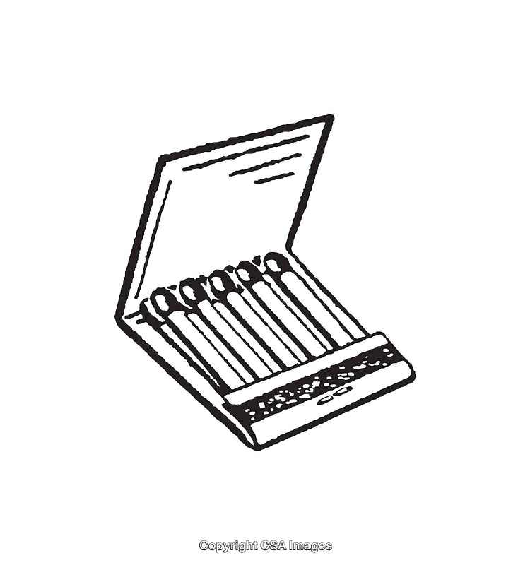 Hand-Drawn Illustration of an Open Vintage Matchbook in Line Art Style