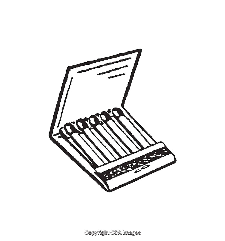 Hand-Drawn Illustration of an Open Vintage Matchbook in Line Art Style