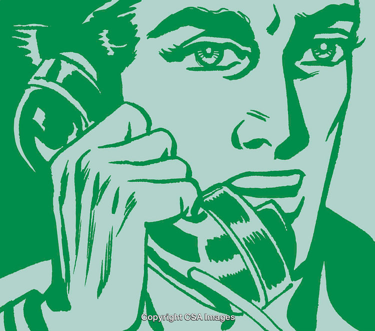 Retro Illustration of a Man Holding a Telephone in Green