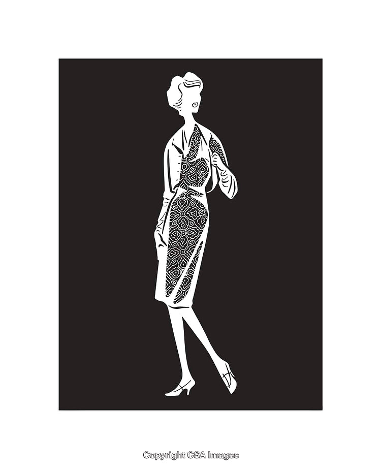 Elegant Black and White Line Art Illustration of a Stylish Woman