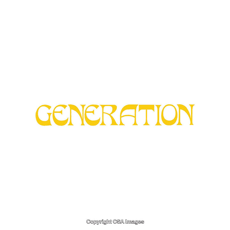 Yellow Stylized Text Depicting the Word 'Generation' on White Background