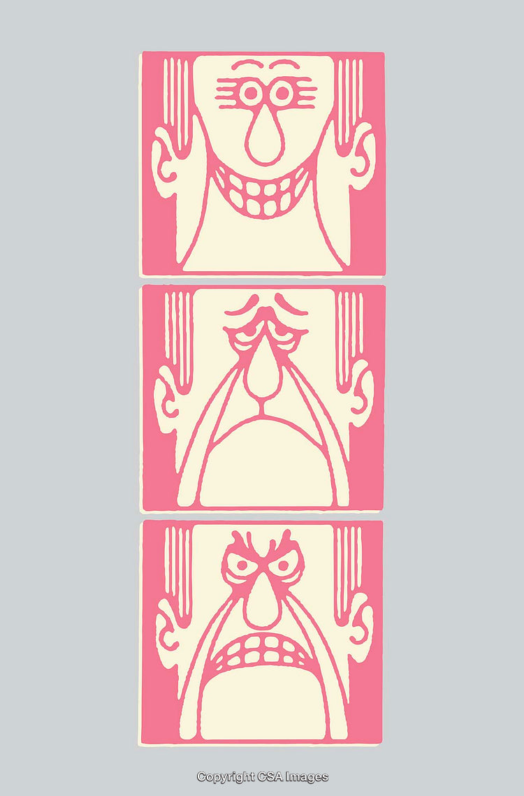 Abstract Colorful Line Art Depicting Three Faces Showing Emotions