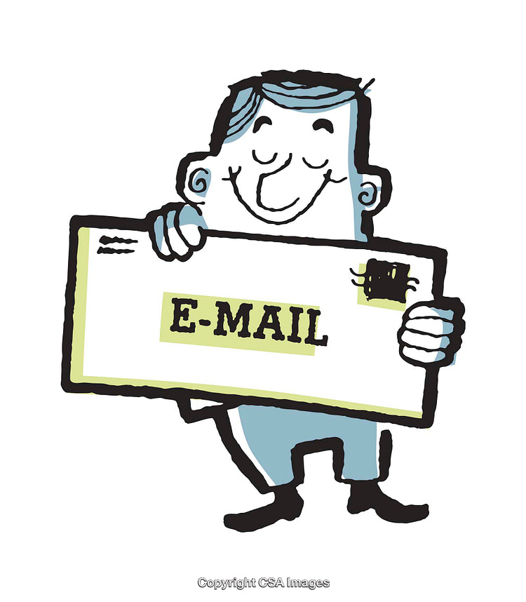 Cartoon Illustration of Smiling Man Holding an E-Mail Envelope