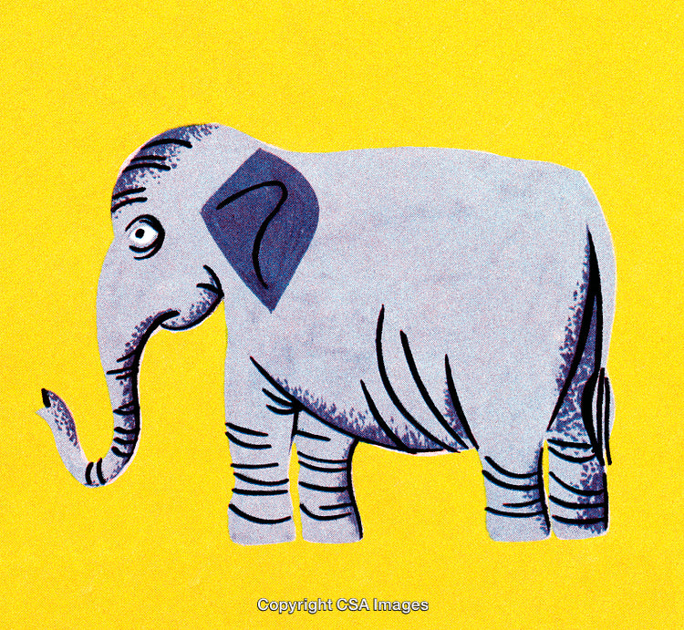 Playful Illustration of a Cartoon Elephant on Yellow Background