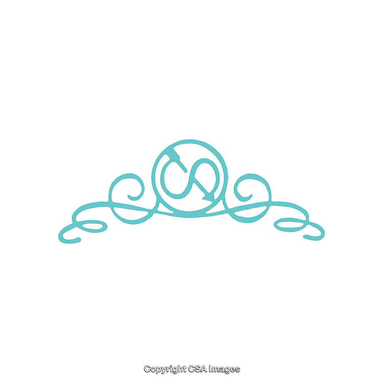 Decorative Blue Design with Swirls and Circular Text Element on White Background