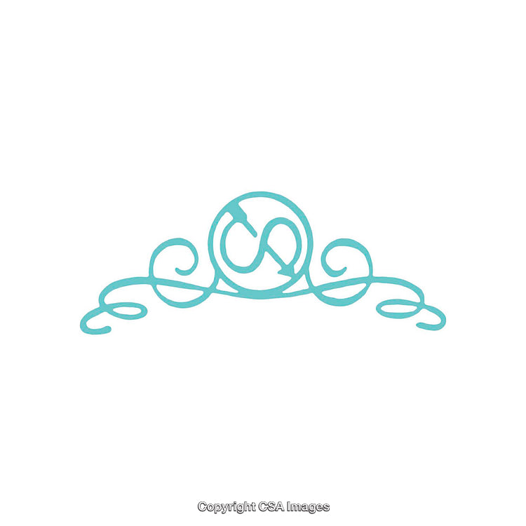 Decorative Blue Design with Swirls and Circular Text Element on White Background