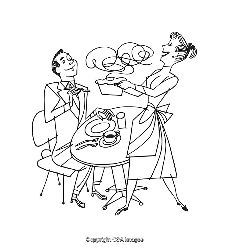 Black And White Line Art of a Retro Domestic Scene