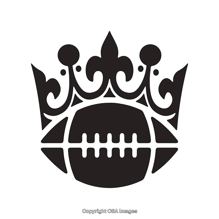 Crown and Football Silhouette Emblem Black and White Line Art Design