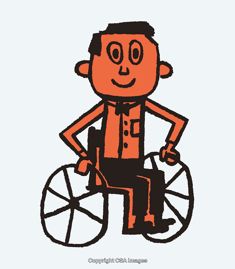 Illustration of a Happy Individual in a Wheelchair with Orange Details
