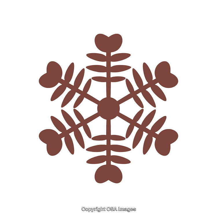 Brown Geometric Snowflake Design with Heart-Shaped Elements on White Background