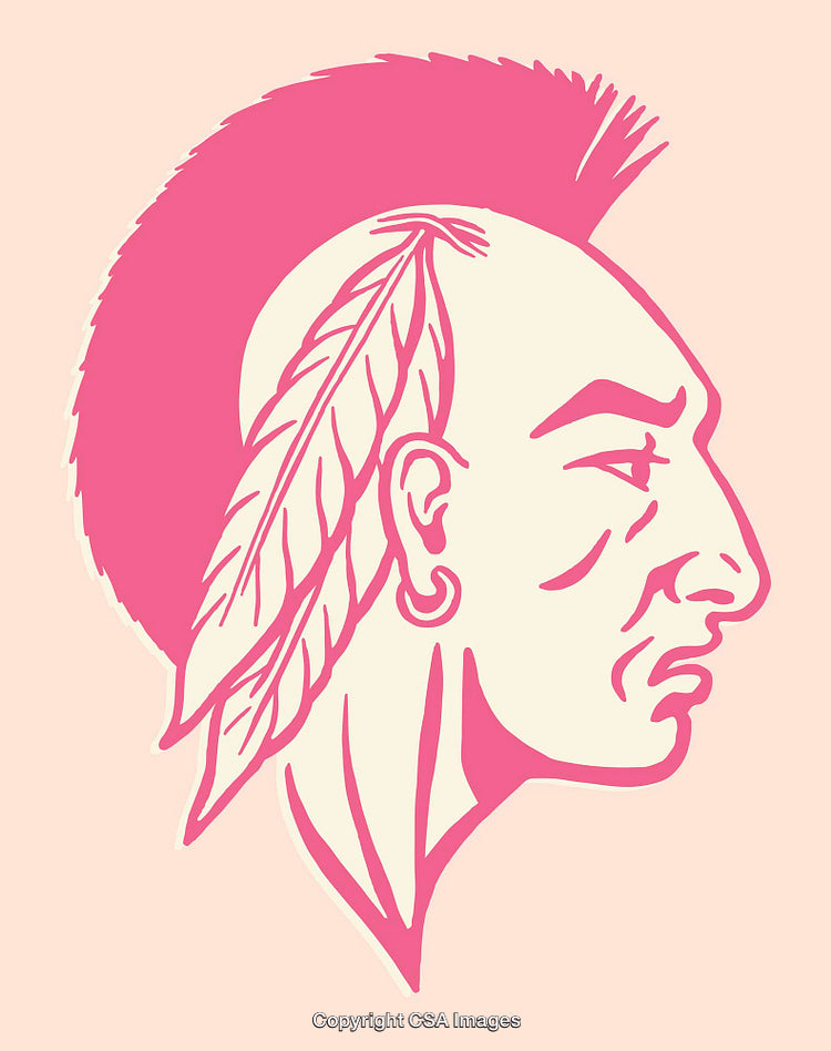 Pink Line Art Illustration of Profile With Feathered Decoration