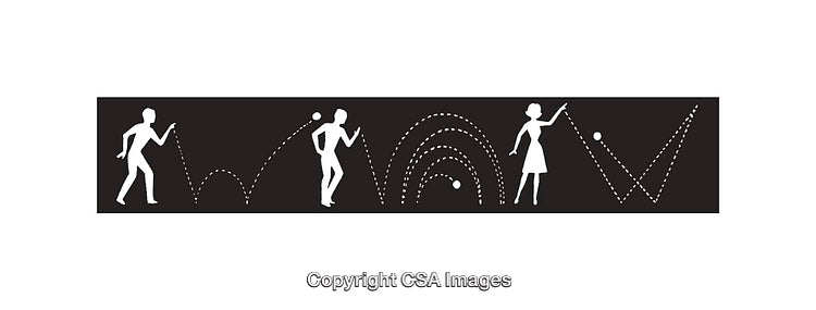 Illustration of Ball Trajectories and Figures in Minimal Black and White Design