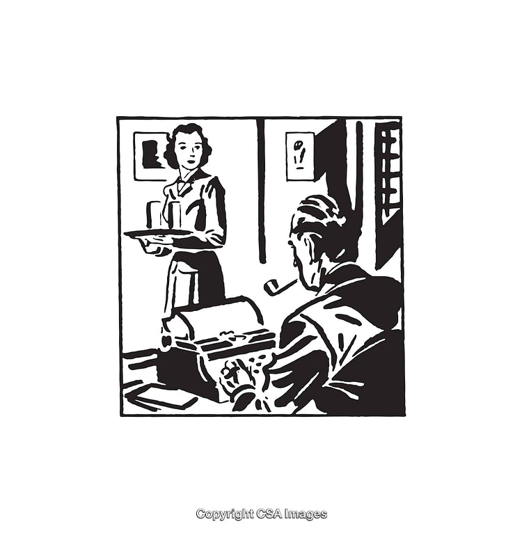 Vintage Black and White Illustration of an Office Interaction