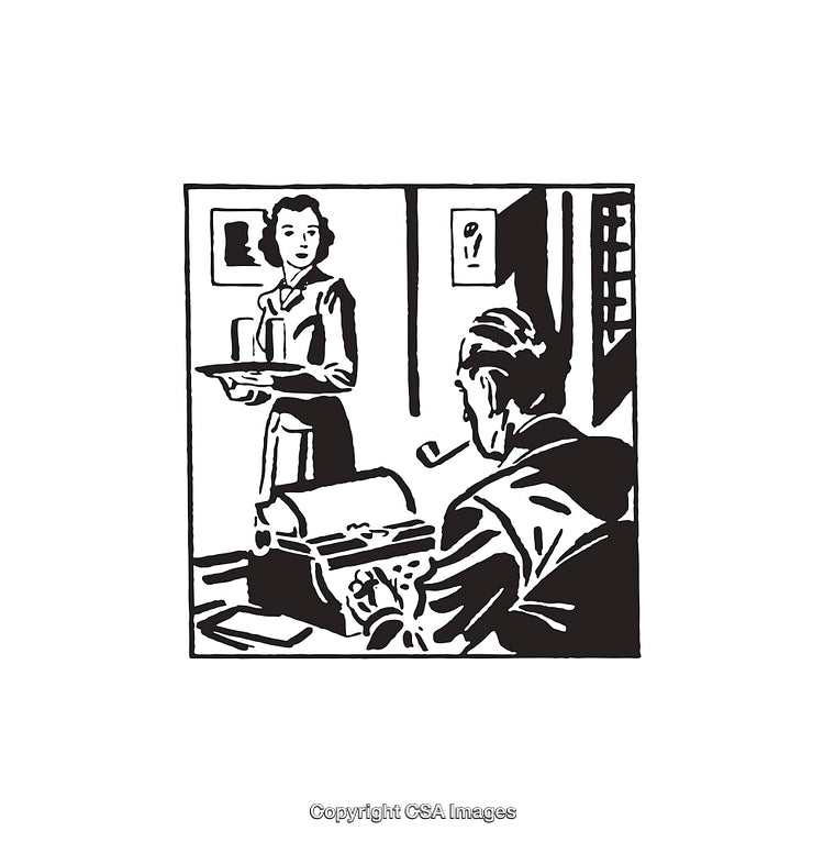 Vintage Black and White Illustration of an Office Interaction