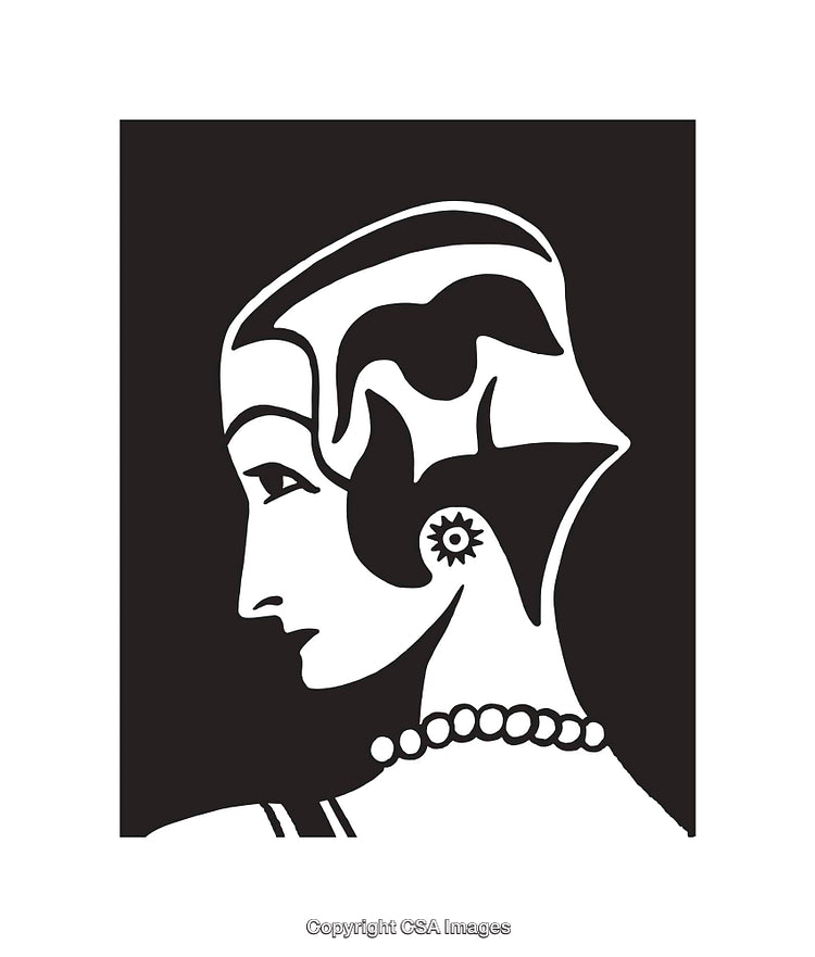 Elegant Art Deco Style Black and White Line Art Woman Portrait