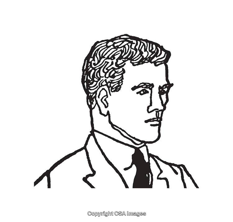 Black and White Line Art Portrait of a Young Professional Man