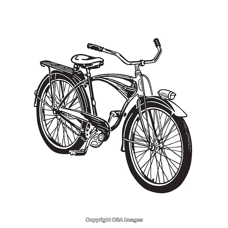 Vintage Bicycle Illustration in Black and White Line Art Style