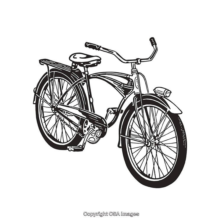 Vintage Bicycle Illustration in Black and White Line Art Style