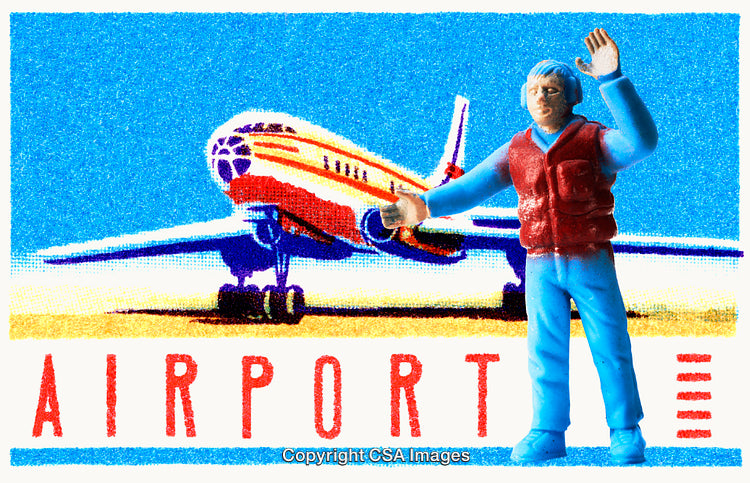 Bright Illustration of an Airplane and a Ground Crew Worker