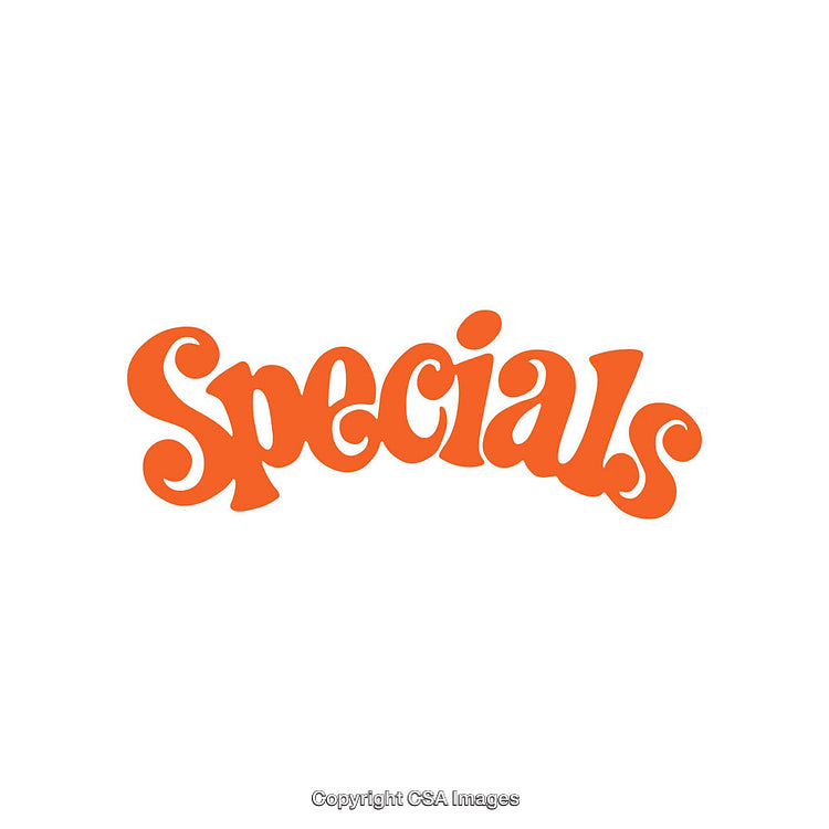 Orange Retro Calligraphy Text Reading Specials on a White Background