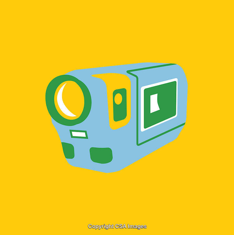 Modern Digital Camera Illustration on Bright Yellow Background