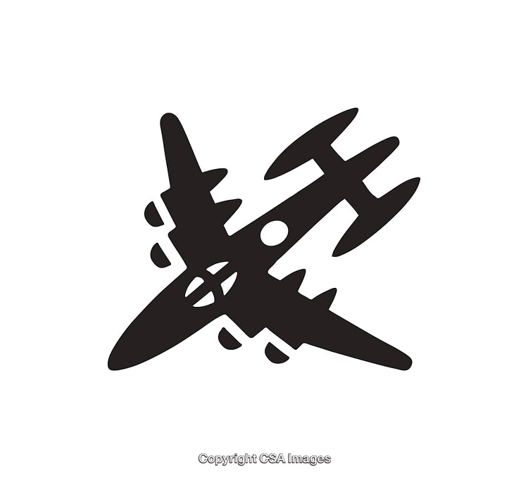 Black and White Silhouette Icon of a Fighter Jet in Flight