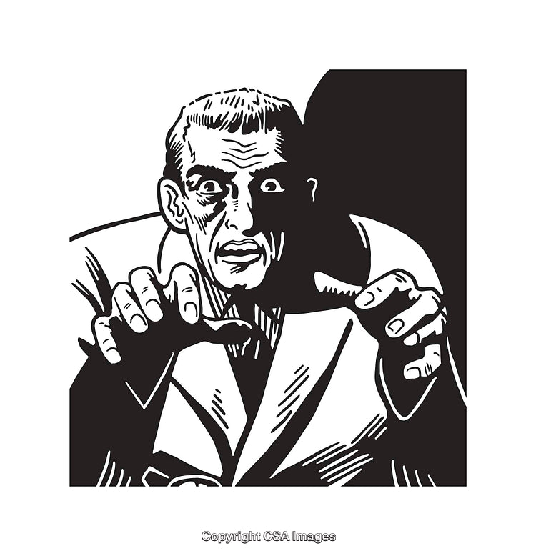Vintage Black And White Line Art of a Surprised Character