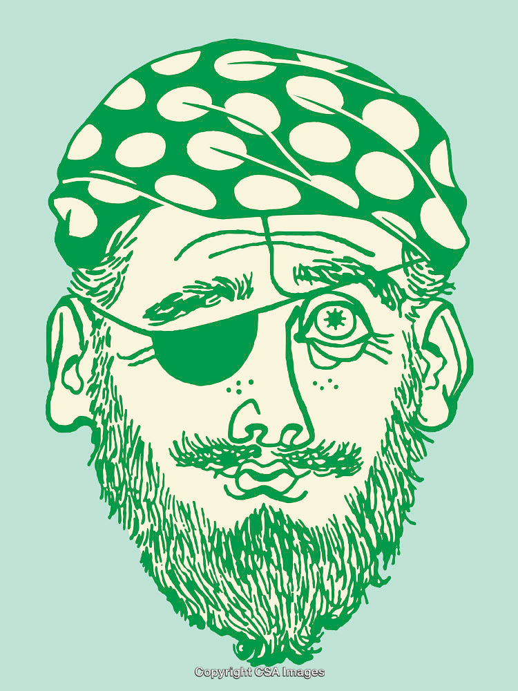 Green Line Art Illustration of a Bearded Man Wearing an Eye Patch