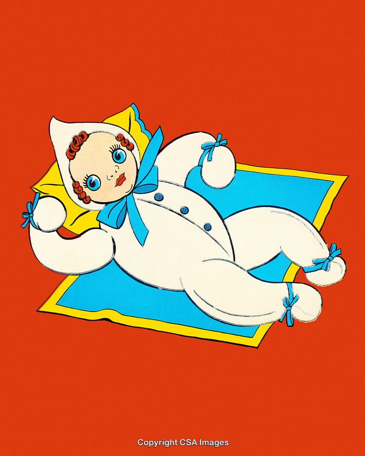 Vintage Illustration of a Toy Doll on a Colorful Background