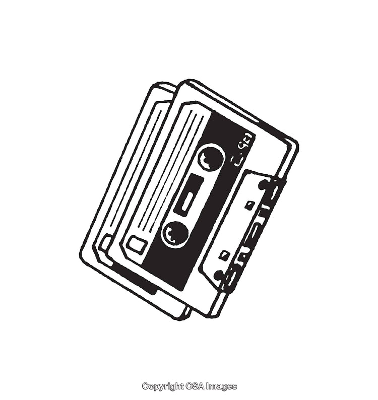 Black and White Line Art Illustration of Vintage Cassette Tape
